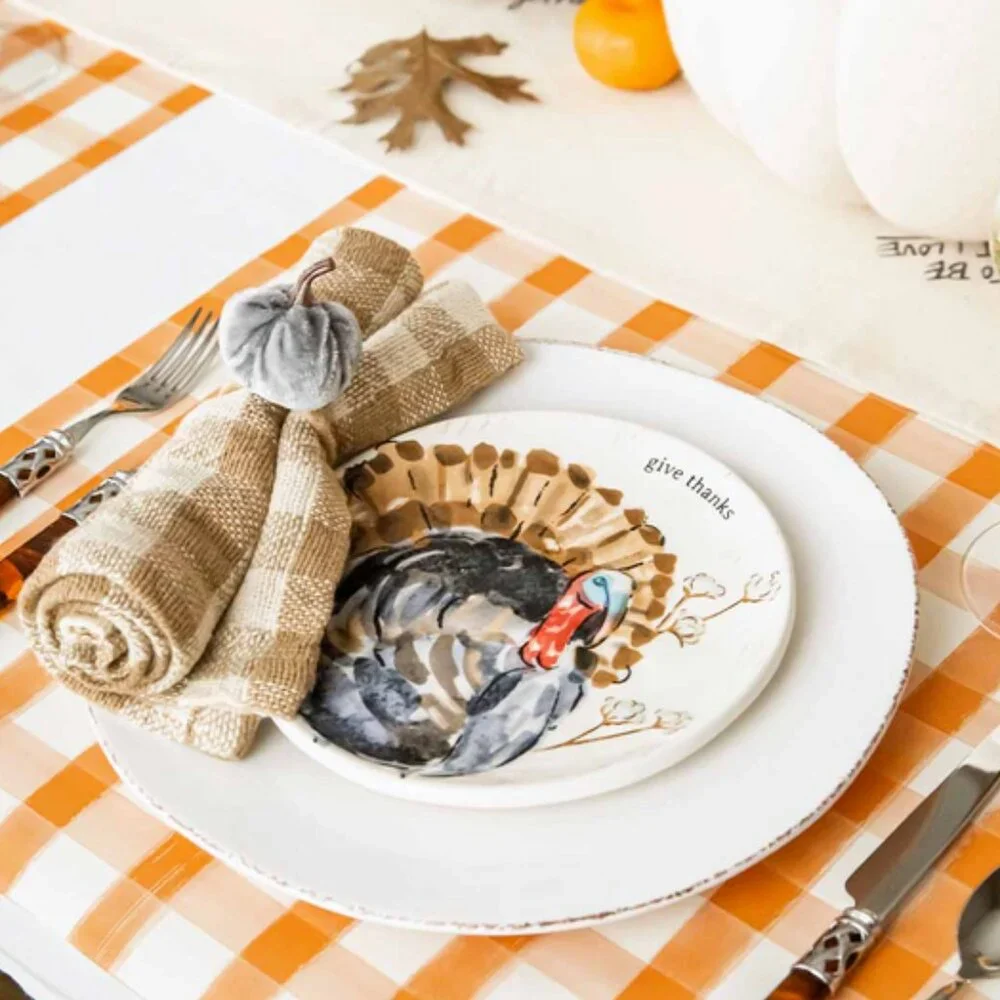 Mud Pie Tan Plaid Napkin Set of Four/NWT